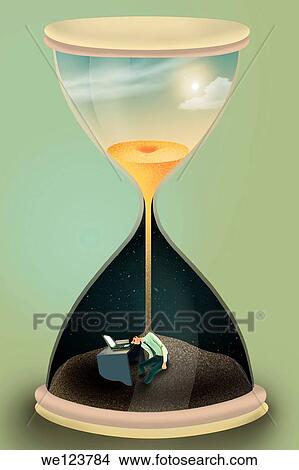 Illustrative image of businessman in hourglass representing workaholic. View Large Photo Image Picture - Illustrative image of businessman in hourglass representing workaholic.. Fotosearch