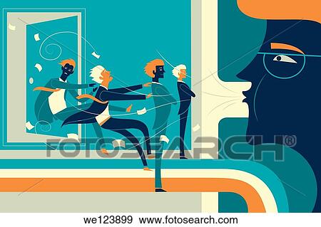 Stock Photo - Illustrative image of businessman blowing subordinates representing unemployment.. Fotosearch
