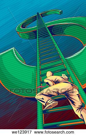 Illustrative image of businessman climbing ladder on dollar sign representing growth. View Large Photo Image Stock Photo - Illustrative image of businessman climbing ladder on dollar sign representing growth.. Fotosearch