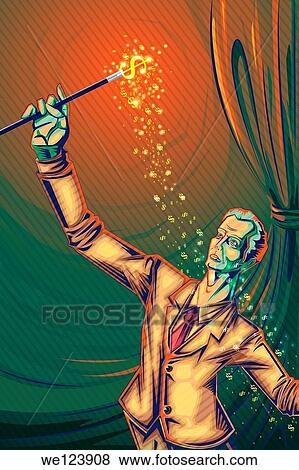 Stock Photo - Illustrative image of businessman using magic wand representing prosperity.. Fotosearch