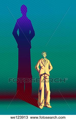 Stock Image - Illustrative image of businessman with huge shadow on wall representing deception.. Fotosearch