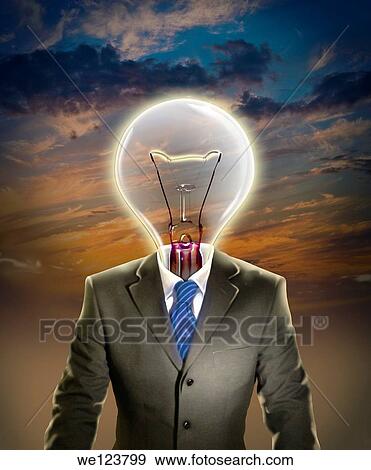 Illustrative image of businessman with light bulb representing leadership. View Large Photo Image Stock Photo - Illustrative image of businessman with light bulb representing leadership.. Fotosearch