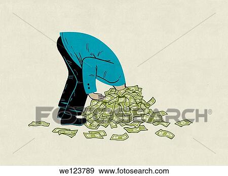 Stock Photo - Illustrative image of businessman's head stuck in pile of money representing debt.. Fotosearch