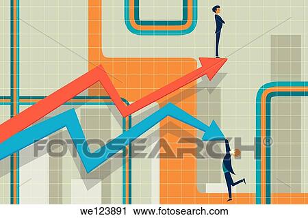 Illustrative image of businessmen and arrows representing rise and fall in stock market. View Large Photo Image Stock Image - Illustrative image of businessmen and arrows representing rise and fall in stock market.. Fotosearch