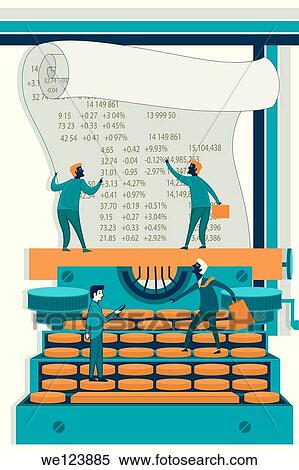 Illustrative image of businessmen calculating stock finances on typewriter. View Large Photo Image Stock Photography - Illustrative image of businessmen calculating stock finances on typewriter.. Fotosearch