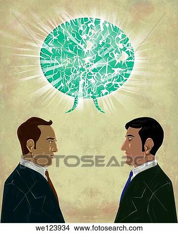 Picture - Illustrative image of businessmen with talk bubble representing miscommunication.. Fotosearch