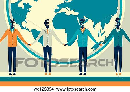 Illustrative image of businessmen's heads with various currency symbols representing global business. View Large Photo Image Picture - Illustrative image of businessmen's heads with various currency symbols representing global business.. Fotosearch