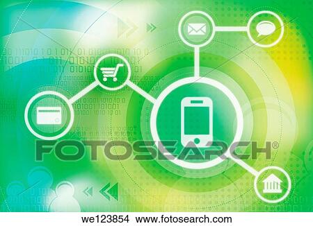 Illustrative image of communication signs representing mobile commerce. View Large Photo Image Picture - Illustrative image of communication signs representing mobile commerce.. Fotosearch