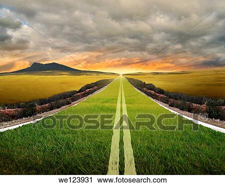 Illustrative image of grass growing on road representing go green concept. View Large Photo Image Stock Image - Illustrative image of grass growing on road representing go green concept.. Fotosearch