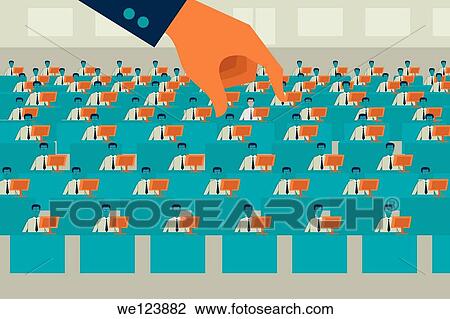 Stock Image - Illustrative image of hand picking up businessman representing cost cutting and recruitment.. Fotosearch