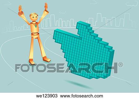 Stock Image - Illustrative image of hand shaped mouse pointer pointing at robotic businessman.. Fotosearch