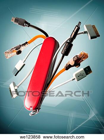 Illustrative image of keychain with variety of computer cables representing multitasking. View Large Photo Image Stock Photo - Illustrative image of keychain with variety of computer cables representing multitasking.. Fotosearch