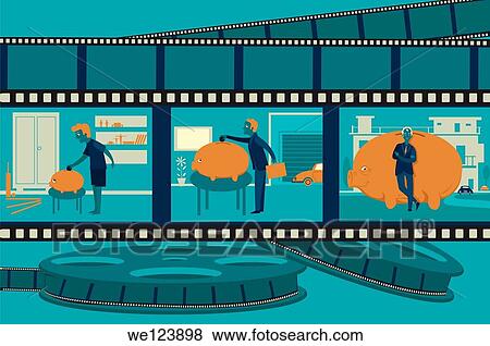 Illustrative image of man and piggybank imprinted on film reel representing life cycle. View Large Photo Image Stock Photo - Illustrative image of man and piggybank imprinted on film reel representing life cycle.. Fotosearch
