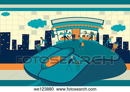 Illustrative image of people on top of computer mouse representing online shopping. View Large Photo Image Stock Image - Illustrative image of people on top of computer mouse representing online shopping.. Fotosearch