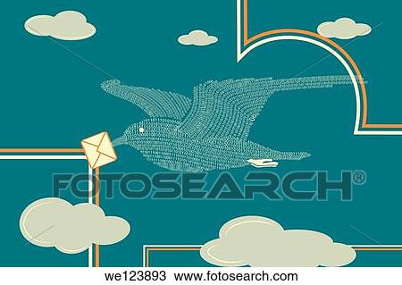 Illustrative image of pigeon made up of binary code carrying envelope representing E-mail delivery. View Large Photo Image Stock Image - Illustrative image of pigeon made up of binary code carrying envelope representing E-mail delivery.. Fotosearch