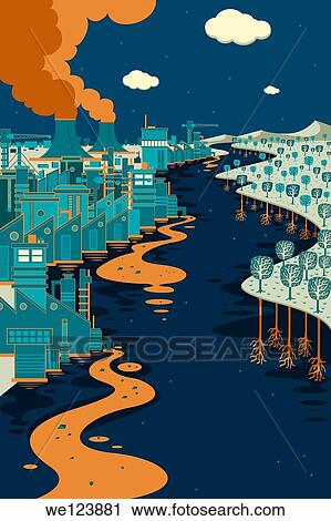 Illustrative image of polluted water and gas released from chemical industries representing wastage. View Large Photo Image Stock Image - Illustrative image of polluted water and gas released from chemical industries representing wastage.. Fotosearch