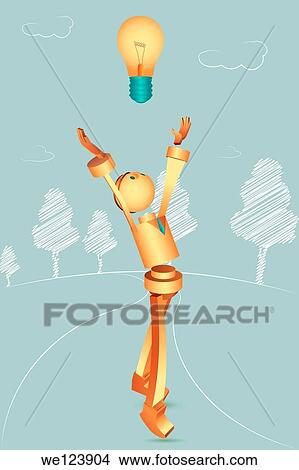 Picture - Illustrative image of robotic businessman with light bulb representing vision.. Fotosearch