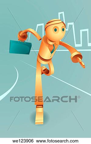Illustrative image of robotic businessman with briefcase running in haste representing urgency and goal. View Large Photo Image Stock Photograph - Illustrative image of robotic businessman with briefcase running in haste representing urgency and goal.. Fotosearch
