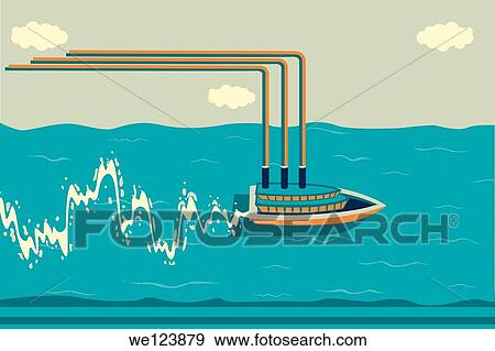 Stock Photo - Illustrative image of ship sailing on water with graph indicating profit and loss in shipping industry.. Fotosearch