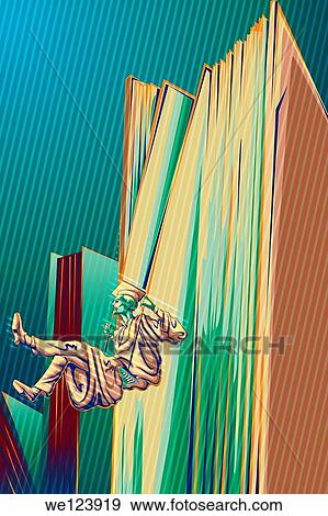 Illustrative image of successful man swinging from book representing graduation. View Large Photo Image Stock Photo - Illustrative image of successful man swinging from book representing graduation.. Fotosearch