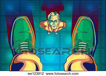 Illustrative image of tiny businessman looking at superior representing domination. View Large Photo Image Stock Image - Illustrative image of tiny businessman looking at superior representing domination.. Fotosearch