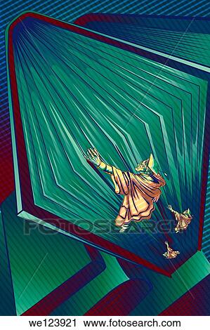 Stock Image - Illustrative image of university students climbing on book representing desire to become topper.. Fotosearch