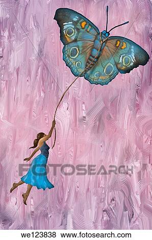 Illustrative image of woman flying with butterfly representing aspirations. View Large Photo Image Stock Photo - Illustrative image of woman flying with butterfly representing aspirations.. Fotosearch