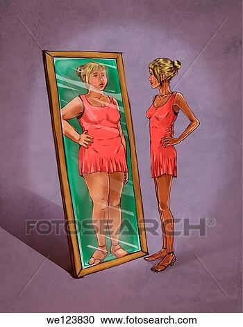 Illustrative image of woman looking in mirror sees herself 