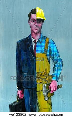 Illustrative image of young man in dual occupation representing changing careers. View Large Photo Image Stock Image - Illustrative image of young man in dual occupation representing changing careers.. Fotosearch