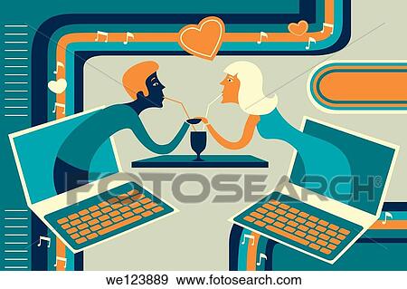 Illustrative of couple representing online dating. View Large Photo Image Stock Photo - Illustrative of couple representing online dating.. Fotosearch