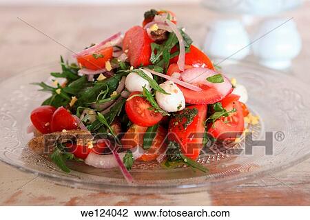 Tomato, mozzarella cheese and basil salad. View Large Photo Image Stock Image - Tomato, mozzarella cheese and basil salad.. Fotosearch
