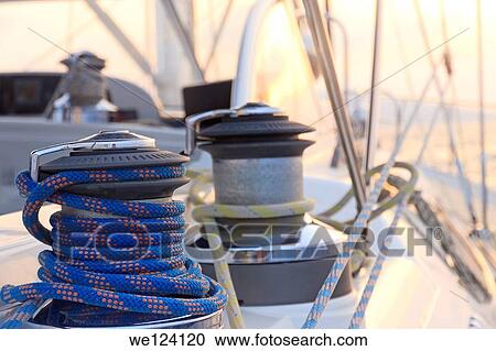 Stock Image - Winches on a sailing boat.. Fotosearch