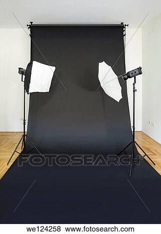 Empty Photo Studio with Lights and Black Backdrop. View Large Photo Image Stock Photo - Empty Photo Studio with Lights and Black Backdrop.. Fotosearch