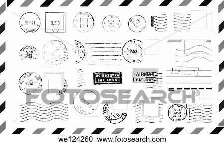 Stock Image - Isolated Old grungy Postage Stamps Collection.. Fotosearch