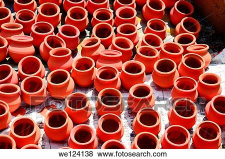 Orange clay pots, Poona, Maharashtra, India. View Large Photo Image Stock Photo - Orange clay pots, Poona, Maharashtra, India.. Fotosearch