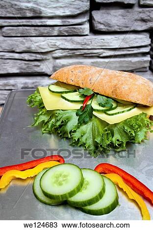 Fresh Sandwich with cucumber, cheese, pepperoni, lettuce, cheese and bread. View Large Photo Image Stock Image - Fresh Sandwich with cucumber, cheese, pepperoni, lettuce, cheese and bread.. Fotosearch