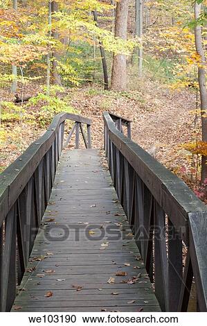 Stock Image - A bridge along the Blue Hen Falls trail in Ohio. Fotosearch