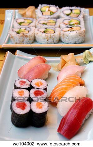 A variety of Sushi Sashimi and California Rolls View Large Photo Image Stock Image - A variety of Sushi Sashimi and California Rolls. Fotosearch