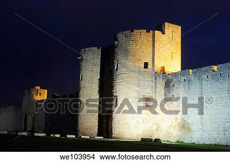 Aigues Mortes walls at Dusk Petit Camargue, Gard department, Languedoc-Roussillon Region France View Large Photo Image Picture - Aigues Mortes walls at Dusk Petit Camargue, Gard department, Languedoc-Roussillon Region France. Fotosearch