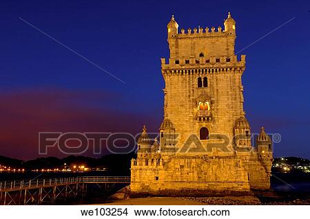 Belém Tower at dusk, Torre de Belém built by Francisco de Arruda, Lisbon, Portugal View Large Photo Image Picture - Belém Tower at dusk, Torre de Belém built by Francisco de Arruda, Lisbon, Portugal. Fotosearch