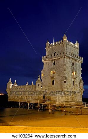 Belém Tower at dusk, Torre de Belém built by Francisco de Arruda, Lisbon, Portugal View Large Photo Image Picture - Belém Tower at dusk, Torre de Belém built by Francisco de Arruda, Lisbon, Portugal. Fotosearch