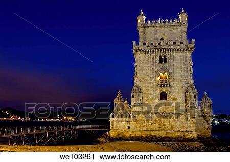 Belém Tower at dusk, Torre de Belém built by Francisco de Arruda, Lisbon, Portugal View Large Photo Image Stock Image - Belém Tower at dusk, Torre de Belém built by Francisco de Arruda, Lisbon, Portugal. Fotosearch