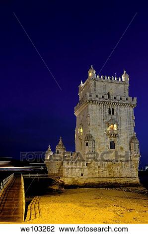 Belém Tower at dusk, Torre de Belém built by Francisco de Arruda, Lisbon, Portugal View Large Photo Image Stock Image - Belém Tower at dusk, Torre de Belém built by Francisco de Arruda, Lisbon, Portugal. Fotosearch