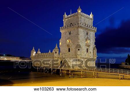 Belém Tower at dusk, Torre de Belém built by Francisco de Arruda, Lisbon, Portugal View Large Photo Image Stock Image - Belém Tower at dusk, Torre de Belém built by Francisco de Arruda, Lisbon, Portugal. Fotosearch