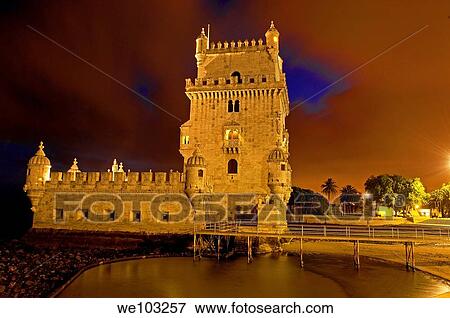 Belém Tower at dusk, Torre de Belém built by Francisco de Arruda, Lisbon, Portugal View Large Photo Image Stock Photo - Belém Tower at dusk, Torre de Belém built by Francisco de Arruda, Lisbon, Portugal. Fotosearch