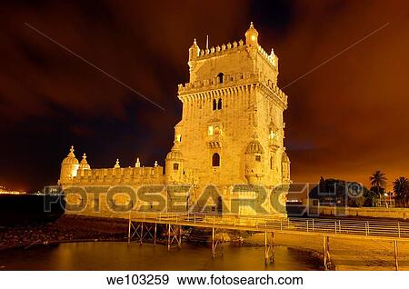 Belém Tower at dusk, Torre de Belém built by Francisco de Arruda, Lisbon, Portugal View Large Photo Image Stock Photo - Belém Tower at dusk, Torre de Belém built by Francisco de Arruda, Lisbon, Portugal. Fotosearch