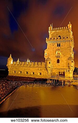 Belém Tower at dusk, Torre de Belém built by Francisco de Arruda, Lisbon, Portugal View Large Photo Image Stock Photograph - Belém Tower at dusk, Torre de Belém built by Francisco de Arruda, Lisbon, Portugal. Fotosearch