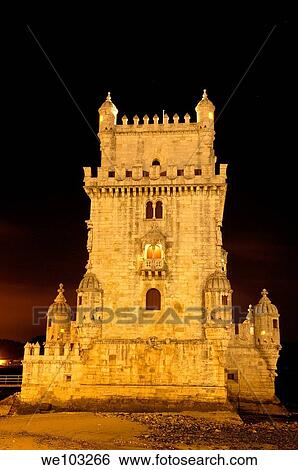 Belém Tower at dusk, Torre de Belém built by Francisco de Arruda, Lisbon, Portugal View Large Photo Image Stock Photograph - Belém Tower at dusk, Torre de Belém built by Francisco de Arruda, Lisbon, Portugal. Fotosearch