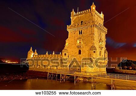 Belém Tower at dusk, Torre de Belém built by Francisco de Arruda, Lisbon, Portugal View Large Photo Image Stock Photography - Belém Tower at dusk, Torre de Belém built by Francisco de Arruda, Lisbon, Portugal. Fotosearch