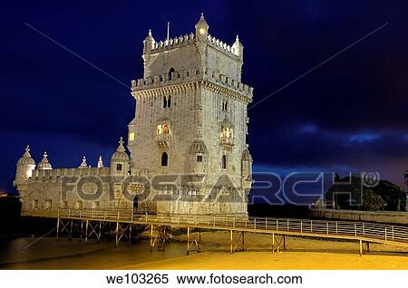 Belém Tower at dusk, Torre de Belém built by Francisco de Arruda, Lisbon, Portugal View Large Photo Image Stock Photography - Belém Tower at dusk, Torre de Belém built by Francisco de Arruda, Lisbon, Portugal. Fotosearch